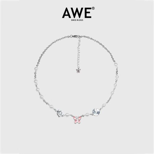 awe官方粉蝴蝶珍珠项链情侣嘻哈雏菊吊坠这是街舞张艺兴明星同款项链