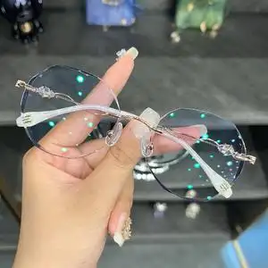 近视眼镜女可配有度数圆脸无框钻石切边眼睛框架冠星光眼镜旗舰店