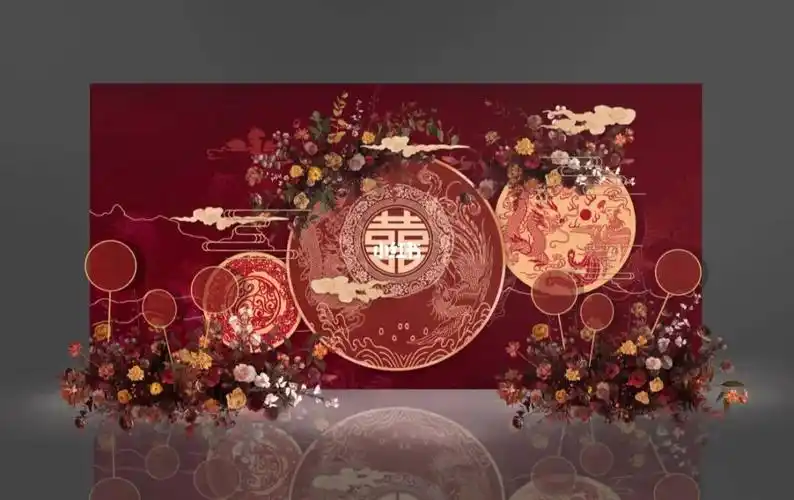 小预算红色新中式婚礼效果图设计psd