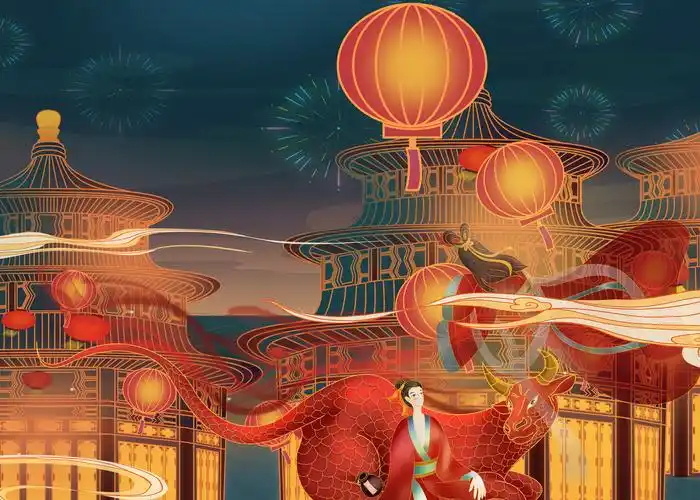 大过牛年 七夕 牛郎 织女 手绘 插画 国潮