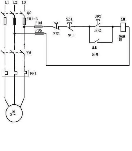 三相交流接触器自锁正转控制线路接线图