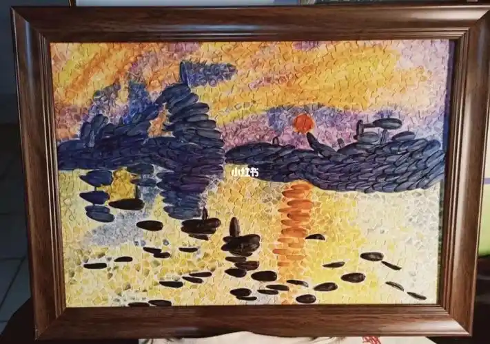 点状材料拼贴画莫奈日出