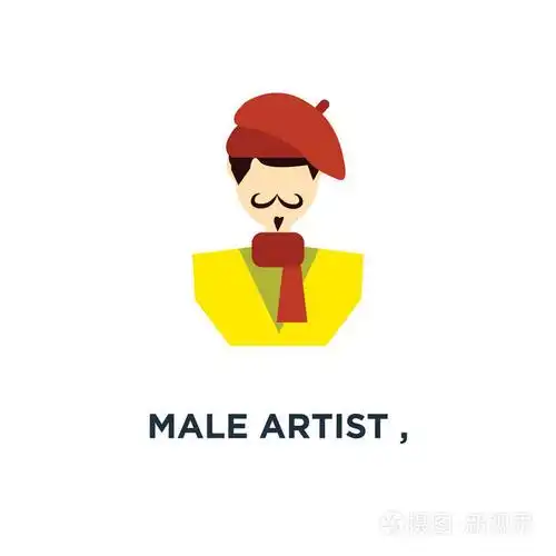 男艺术家,艺术设计师图标.色彩艺术概念符号设计,矢量插图插画-正版商