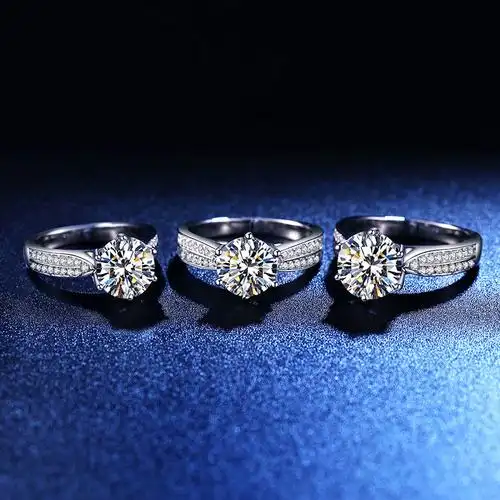 925纯银一克拉钻戒仿真钻石戒指女结婚求婚情侣莫桑石对戒订婚假