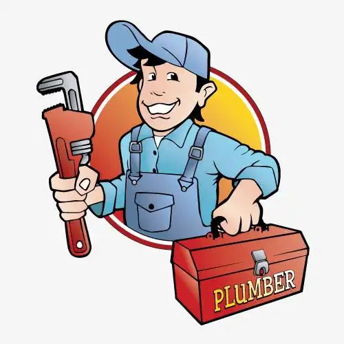 卡通手拿扳手和工具箱的管道维修