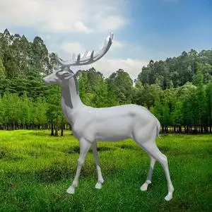 创意花园摆件户外玻璃钢雕塑园林白色彩绘梅花鹿园林景观装饰小品