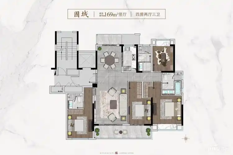 常州花语江南169㎡竖厅户型户型图_首付金额_4室2厅2卫_169.