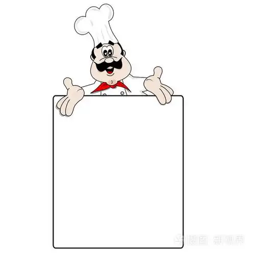 卡通厨师和空白菜单食谱理事会