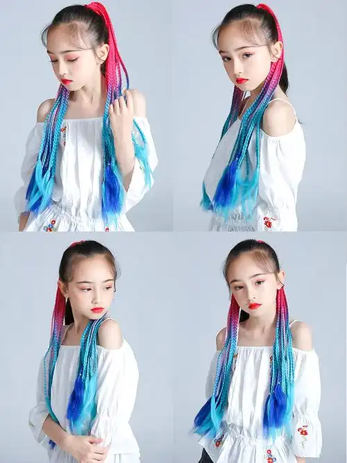脏辫假发儿童女马尾嘻哈双马尾彩色编发成品麻花绑带式长辫子