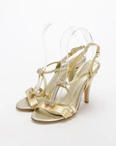 迪欧妮帝盛dione dasin金色亮面蝴蝶镶钻高跟凉鞋