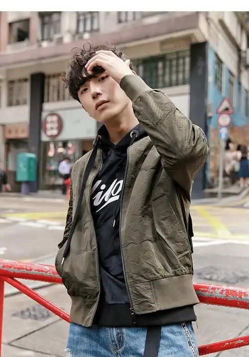 egou秋季新款青少年男士夹克韩版潮流男外套简约百搭棒球领男款茄克休