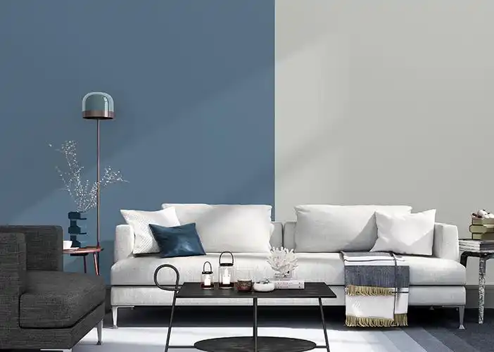 横向拼色:墙面上班部分和下半部分刷不同颜色的乳胶漆,做分色设计比