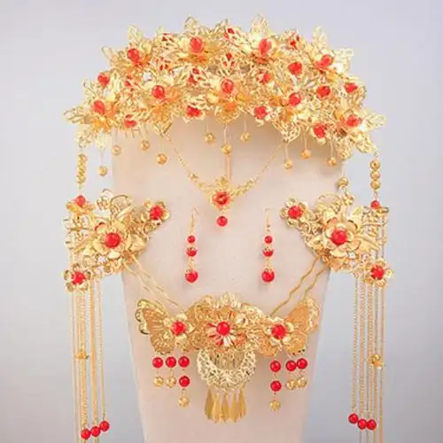 中式汉服新娘头饰套装流苏龙凤褂古风发饰结婚红色古装秀禾服凤冠