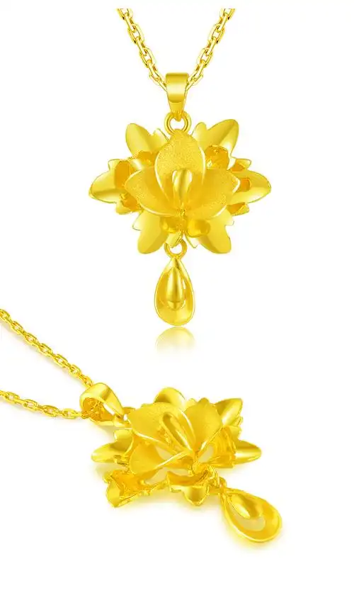 黄金莲花吊坠女9999足金花朵水滴坠子金项链挂坠新款送妈妈礼物508g