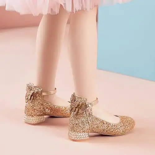 儿童高跟鞋公主水晶鞋银色女童皮鞋小女孩模特走秀皮鞋