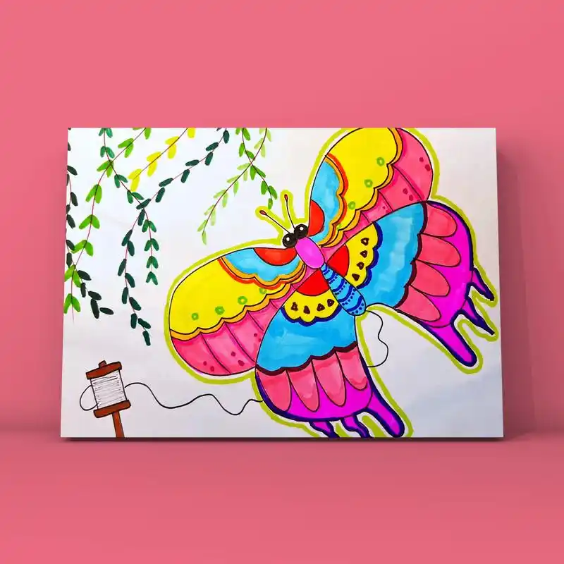 挑战100幅儿童画——第20幅【风筝09】#画画 #一起学画 - 抖音