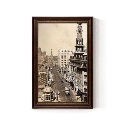 山头林村布拉格风景海报 民国风装饰画怀旧复古街景建筑海报老照片