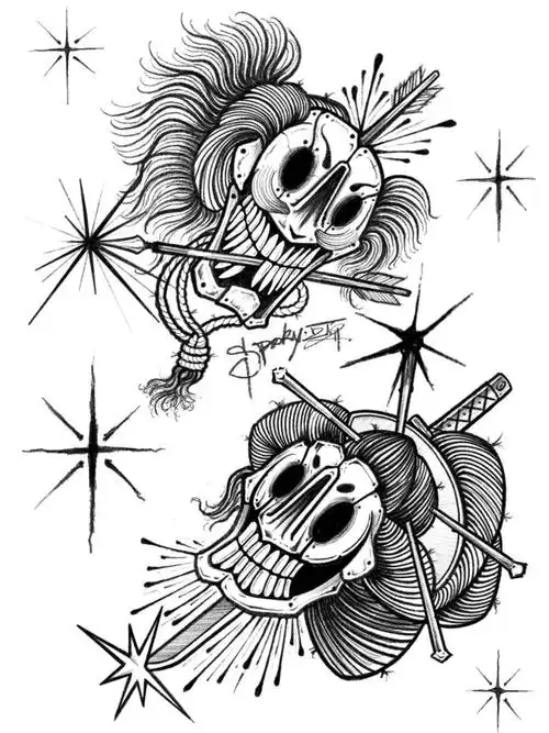 骷髅生首纹身手稿