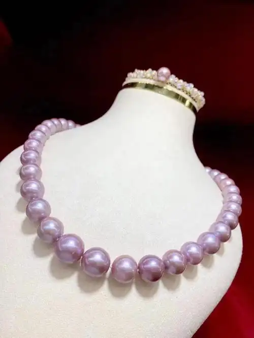 无任何染色!极具收藏价值!顶级深紫!天然紫珍珠项链!深紫!