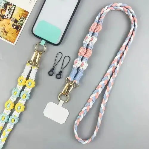 日系雏菊花手机挂绳斜挎可侧背手机挂链时尚电话挂绳纯手工编织绳