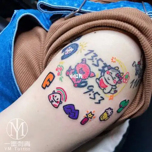 卡通字母纹身～花臂拼接