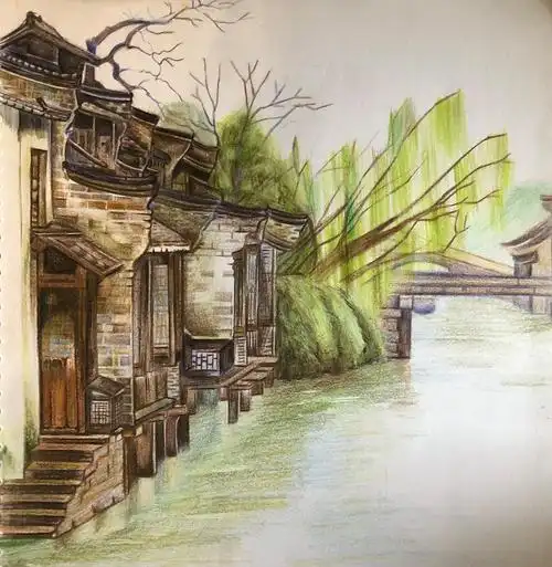 彩铅-西塘古镇