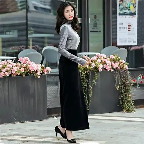 半身包臀裙女加肥加大码中长款金丝绒长裙一步裙秋冬半身裙新款