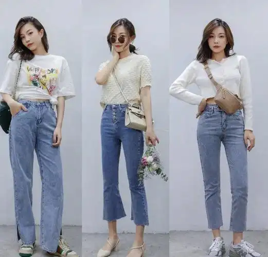 阔腿裤,近两年的热门单品,搭配紧身上衣,阔腿裤的腰身属于中高款,上下