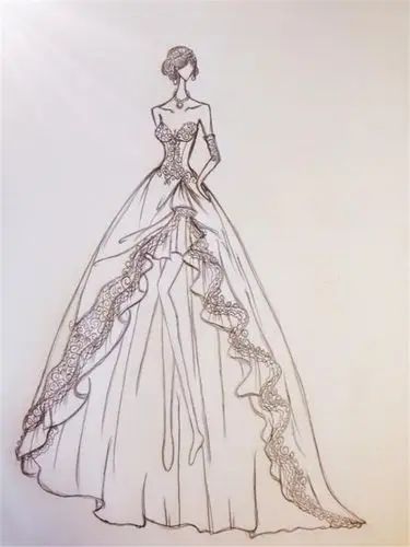 波浪长裙礼服设计图