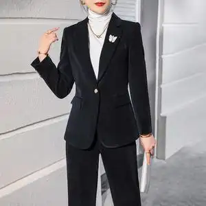 黑色条绒西装套装女冬季2022新款名媛小香风高端女士休闲西服外套