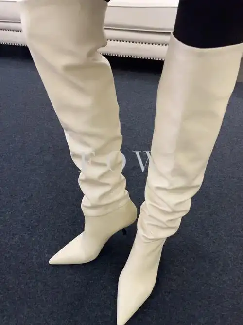 therow白色尖头过膝长靴