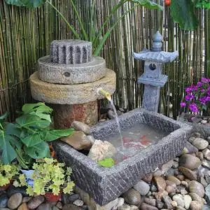 田园假山流水景观天然石槽鱼缸庭院喷泉落地摆件中式花园造景装饰