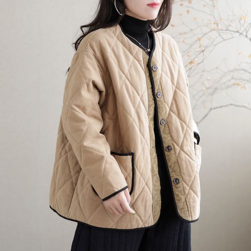 新款外套2022秋装女款棉质上衣加厚黑色休闲时尚棉衣