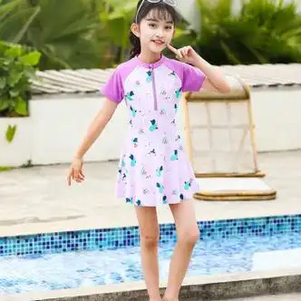 儿童泳衣女童速干游泳衣卡通中大童连体平角裤泳装中学生分体裙式