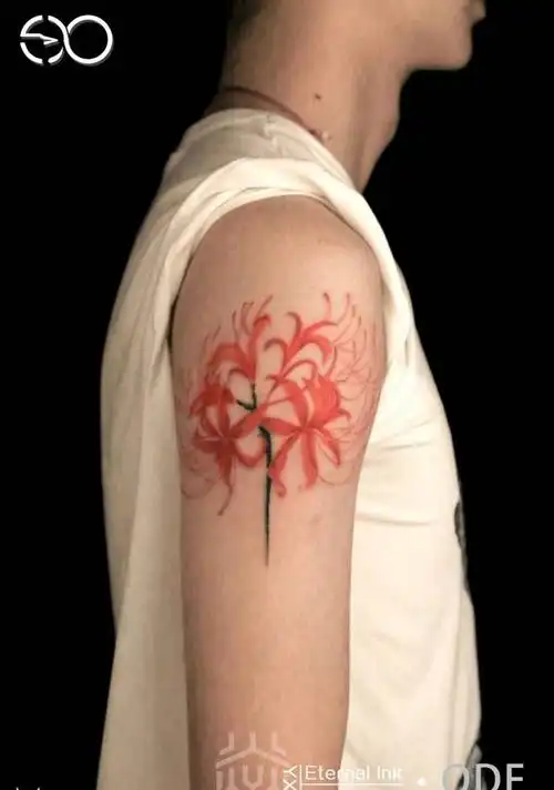 彼岸花纹身图片_手臂新传统水墨彼岸花纹身图案