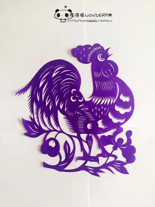 吉祥大公鸡 鸡年 蔚县剪纸 手工刻 宣纸染色 出国礼品 新年窗花7折