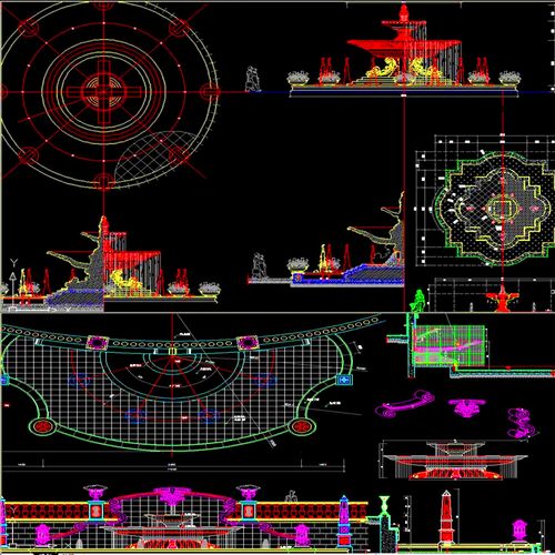 70多款欧式水景喷泉水景墙游泳池雕塑水钵喷泉cad施工图参考资料