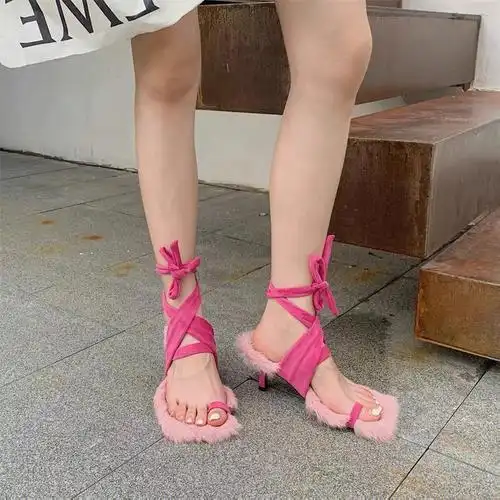 凉鞋女交叉绑带夹