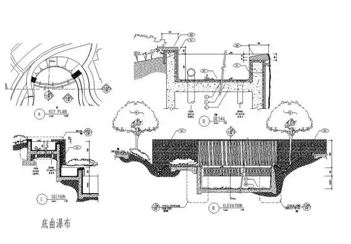景观细部施工图—旱跌水叠泉施工图设计