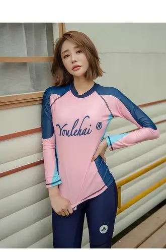 新款泳衣女士三件套 分体长袖长裤保守型成人韩版遮肚显瘦套装