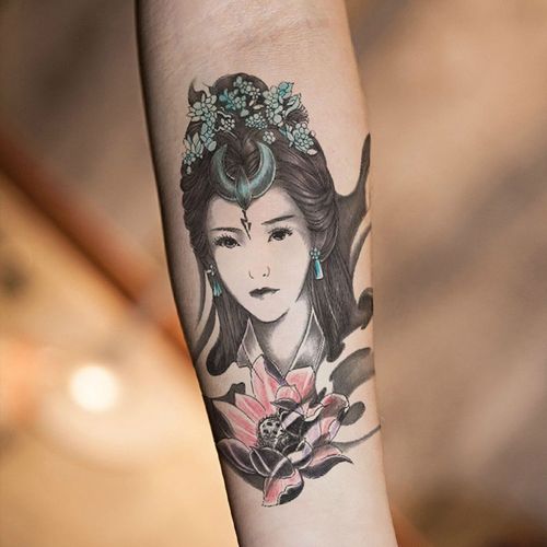 贴指手臂胳膊小腿男女款纹身贴花腿仿真刺青贴月牙美女图 月亮女神