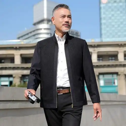 梵克公牛爸爸春装外套50岁60中老年男装中年人夹克男春秋上衣气质休闲