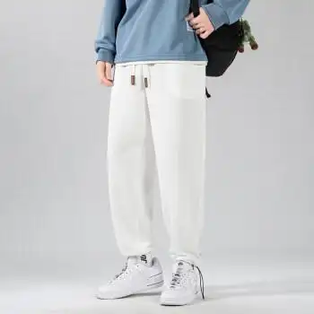 男2022春季新款主推休闲运动裤色华夫格束脚卫裤韩版男裤 白色 s