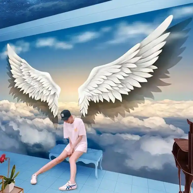 定制3d网红打卡天使翅膀舞蹈室背景墙贴直.定制3d网红打卡天 - 抖音