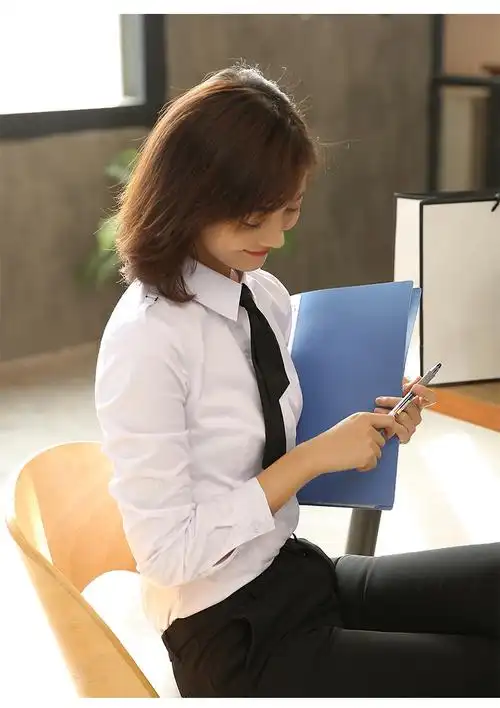 白衬衫女长袖领带面试正装 工作制服修身气质白色衬衣女士职业装