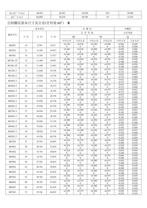 各国标准螺纹基本尺寸对照表doc