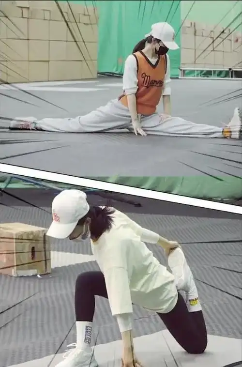 赵丽颖近照罕见曝光,在剧组跳健身操,姿势标准状态好