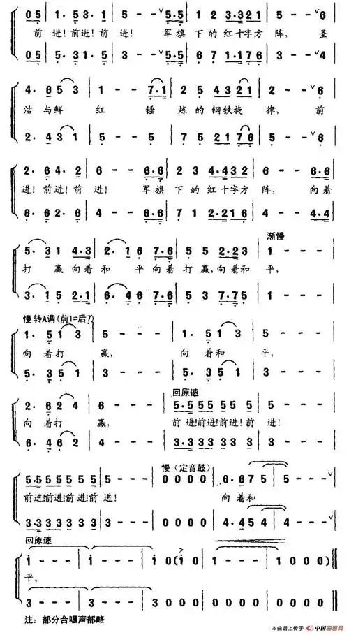 前进,军旗下的红十字方阵简谱图片