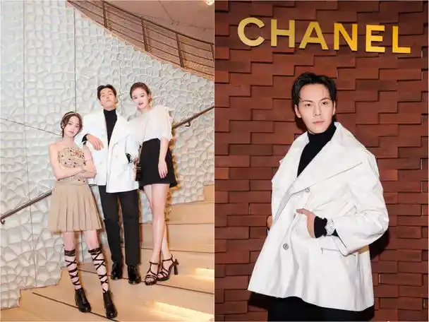 香奈儿腕表大使陈伟霆身着该品牌经典黑白配穿搭,与马思纯,欧阳娜娜