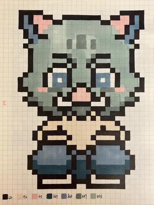 打卡#嘴平伊之助#鬼灭之刃#格子画#网格像素画#像素画临摹#玩转像素画